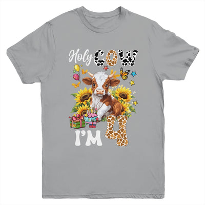 Holy Cow I'm 4 Years Old Farm Cow Sunflowers 4th Birthday Youth Shirt | teecentury