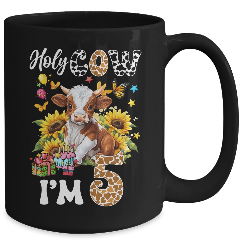 Holy Cow I'm 5 Years Old Farm Cow Sunflowers 5th Birthday Mug | teecentury