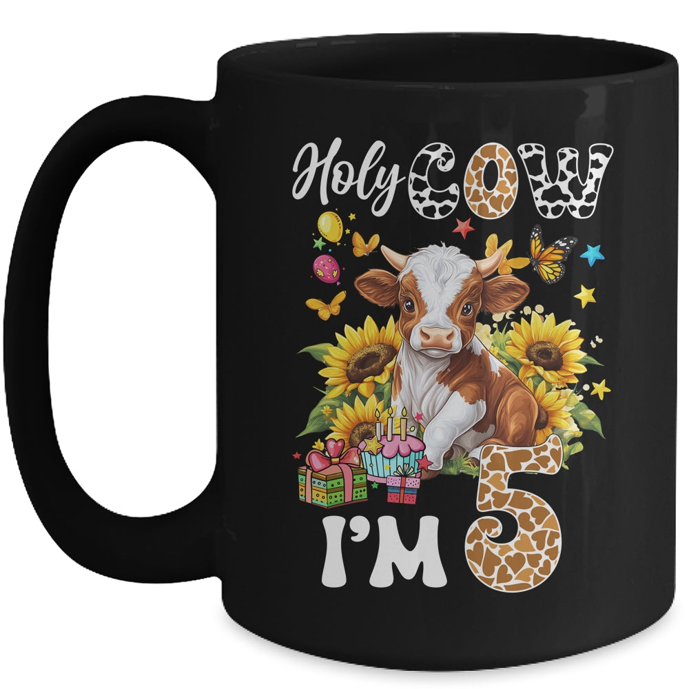 Holy Cow I'm 5 Years Old Farm Cow Sunflowers 5th Birthday Mug | teecentury