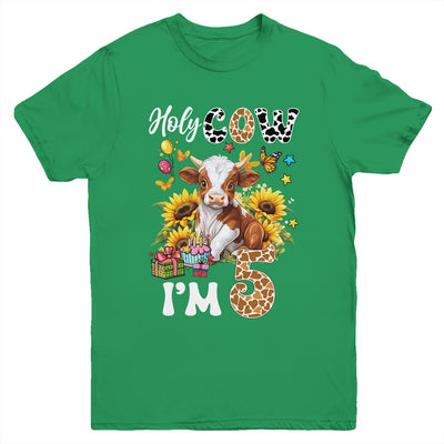 Holy Cow I'm 5 Years Old Farm Cow Sunflowers 5th Birthday Youth Shirt | teecentury