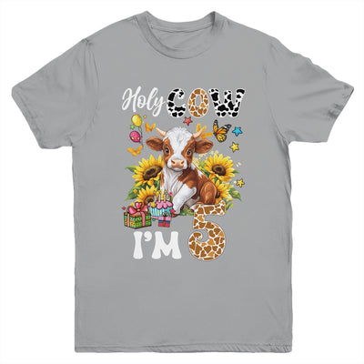 Holy Cow I'm 5 Years Old Farm Cow Sunflowers 5th Birthday Youth Shirt | teecentury