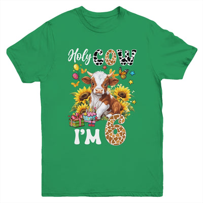 Holy Cow I'm 6 Years Old Farm Cow Sunflowers 6th Birthday Youth Shirt | teecentury
