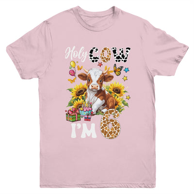 Holy Cow I'm 6 Years Old Farm Cow Sunflowers 6th Birthday Youth Shirt | teecentury
