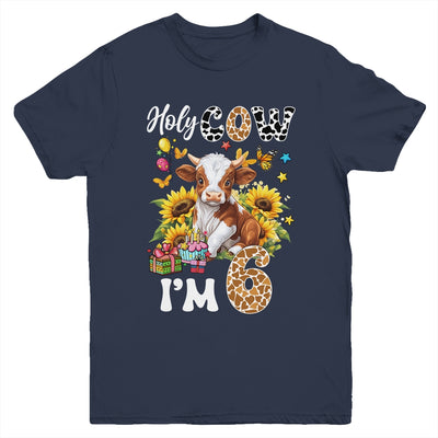 Holy Cow I'm 6 Years Old Farm Cow Sunflowers 6th Birthday Youth Shirt | teecentury