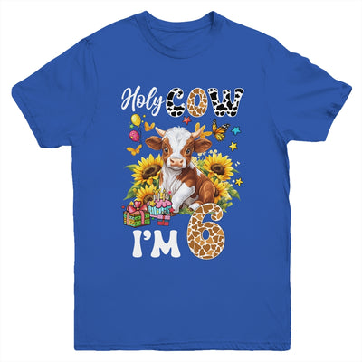 Holy Cow I'm 6 Years Old Farm Cow Sunflowers 6th Birthday Youth Shirt | teecentury