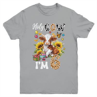 Holy Cow I'm 6 Years Old Farm Cow Sunflowers 6th Birthday Youth Shirt | teecentury