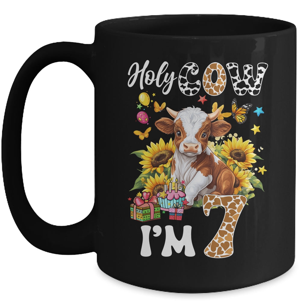 Holy Cow I'm 7 Years Old Farm Cow Sunflowers 7th Birthday Mug | teecentury