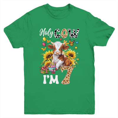 Holy Cow I'm 7 Years Old Farm Cow Sunflowers 7th Birthday Youth Shirt | teecentury