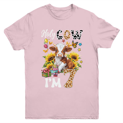 Holy Cow I'm 7 Years Old Farm Cow Sunflowers 7th Birthday Youth Shirt | teecentury