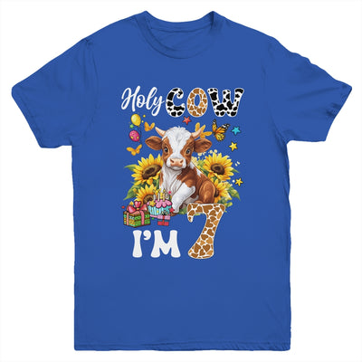 Holy Cow I'm 7 Years Old Farm Cow Sunflowers 7th Birthday Youth Shirt | teecentury