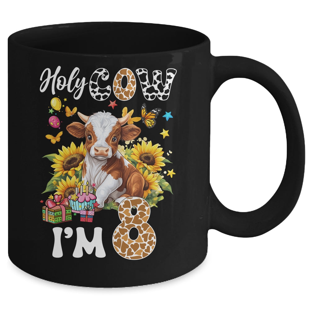 Holy Cow I'm 8 Years Old Farm Cow Sunflowers 8th Birthday Mug | teecentury