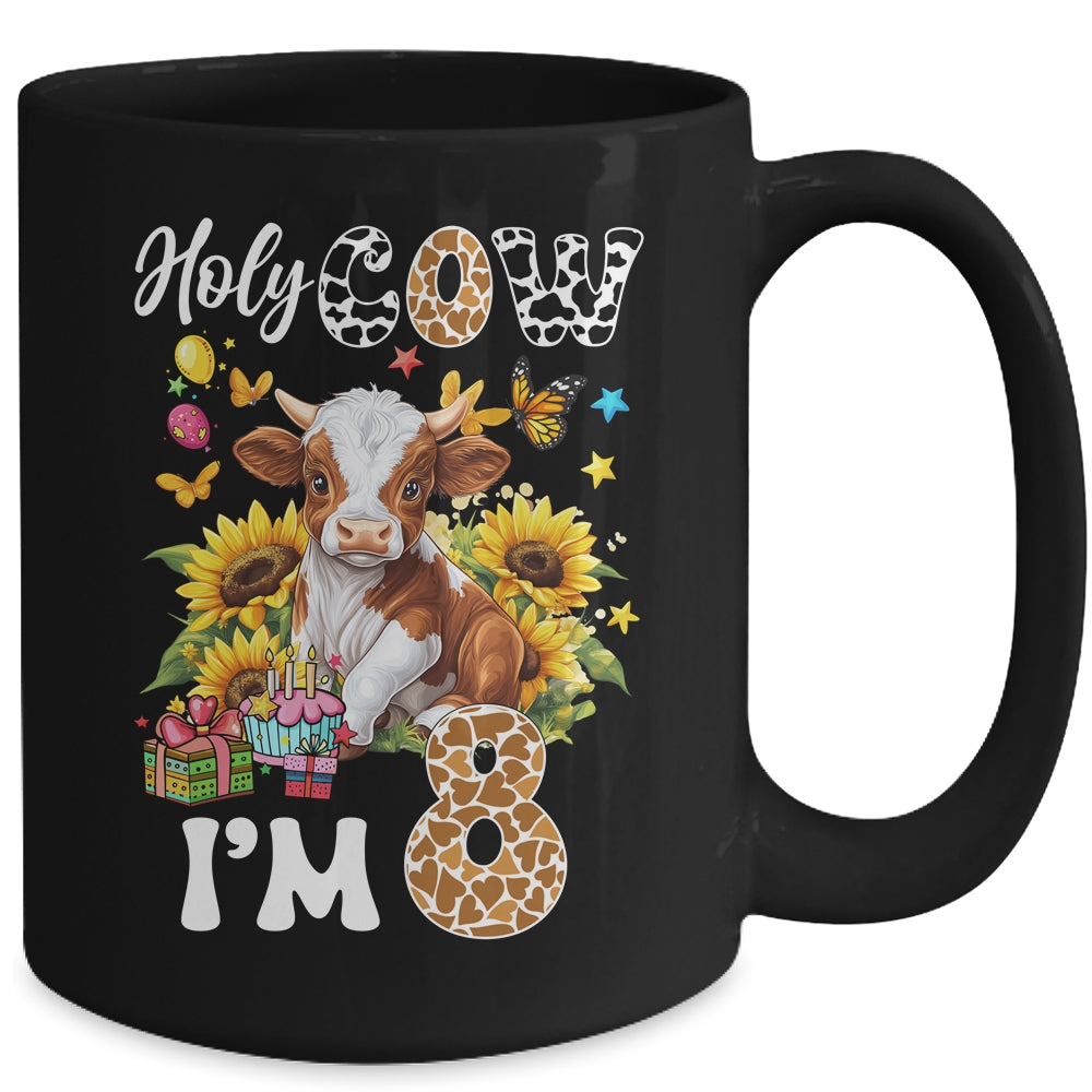 Holy Cow I'm 8 Years Old Farm Cow Sunflowers 8th Birthday Mug | teecentury
