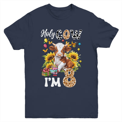 Holy Cow I'm 8 Years Old Farm Cow Sunflowers 8th Birthday Youth Shirt | teecentury