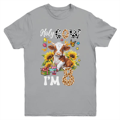 Holy Cow I'm 8 Years Old Farm Cow Sunflowers 8th Birthday Youth Shirt | teecentury