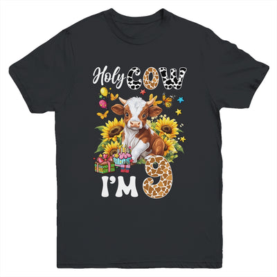 Holy Cow I'm 9 Years Old Farm Cow Sunflowers 9th Birthday Youth Shirt | teecentury
