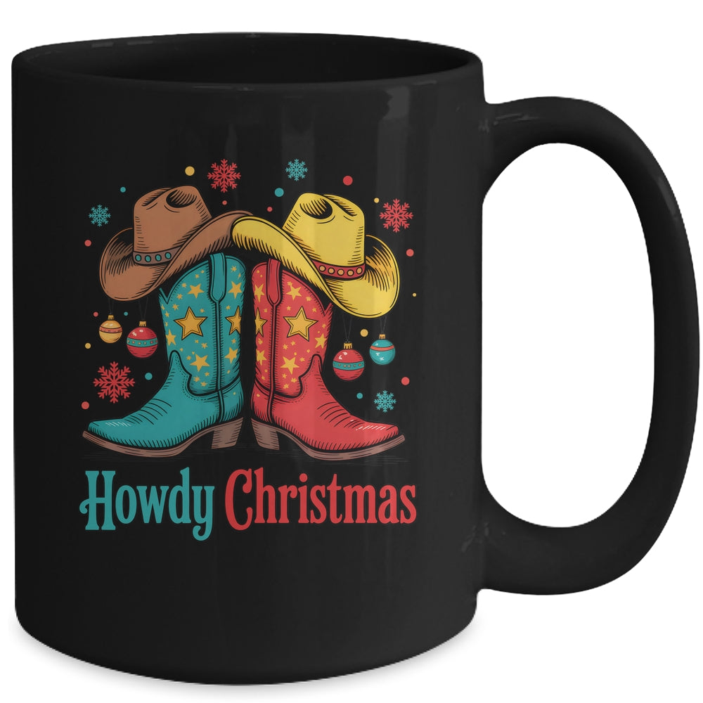 Howdy Christmas Xmas Cowboy Boots Western Men Holiday Mug | teecentury