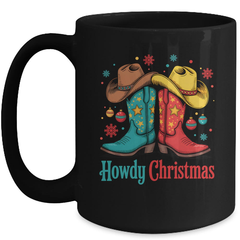 Howdy Christmas Xmas Cowboy Boots Western Men Holiday Mug | teecentury