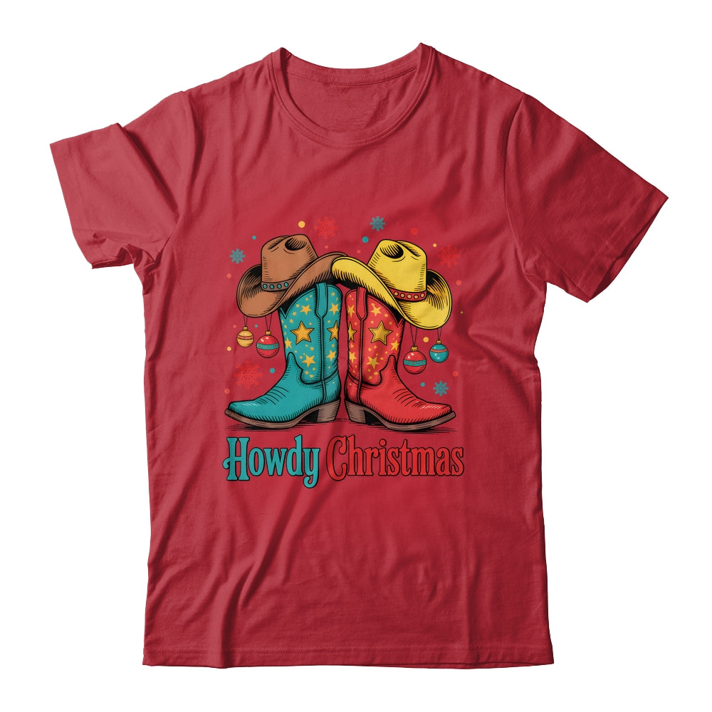 Howdy Christmas Xmas Cowboy Boots Western Men Holiday Shirt & Sweatshirt | teecentury