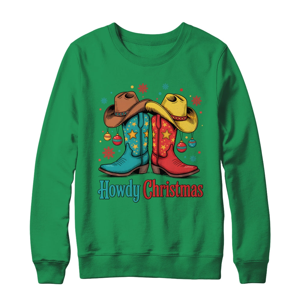 Howdy Christmas Xmas Cowboy Boots Western Men Holiday Shirt & Sweatshirt | teecentury