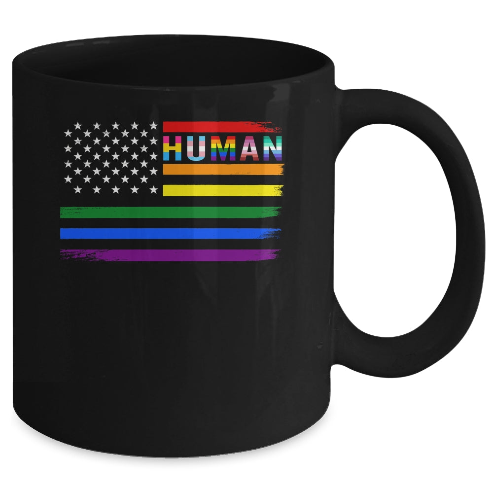 Human USA LGBT Flag Gay Pride Transgender Rainbow Lesbian Mug | teecentury