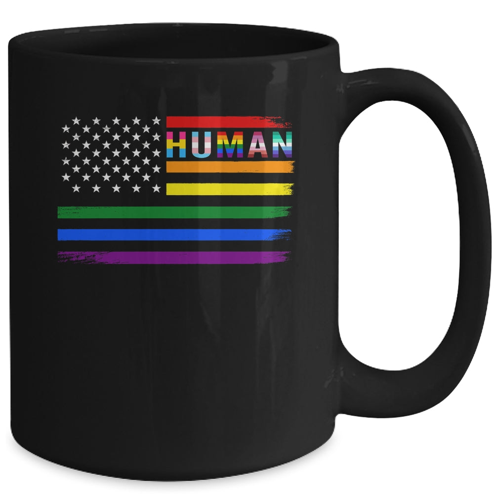 Human USA LGBT Flag Gay Pride Transgender Rainbow Lesbian Mug | teecentury