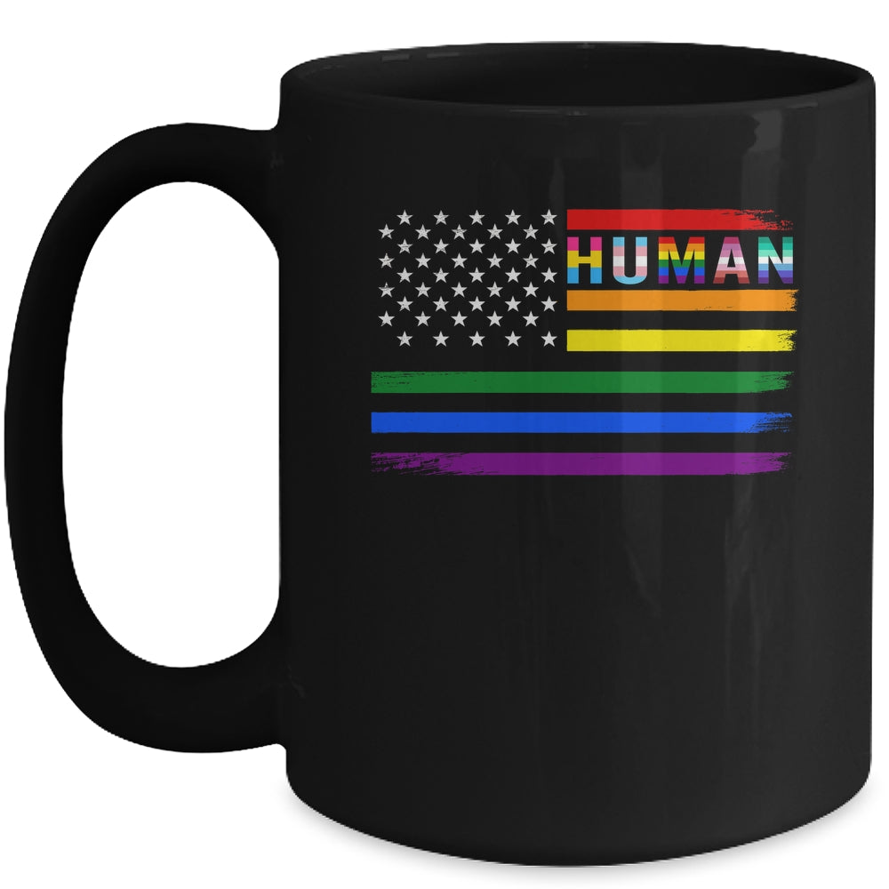 Human USA LGBT Flag Gay Pride Transgender Rainbow Lesbian Mug | teecentury