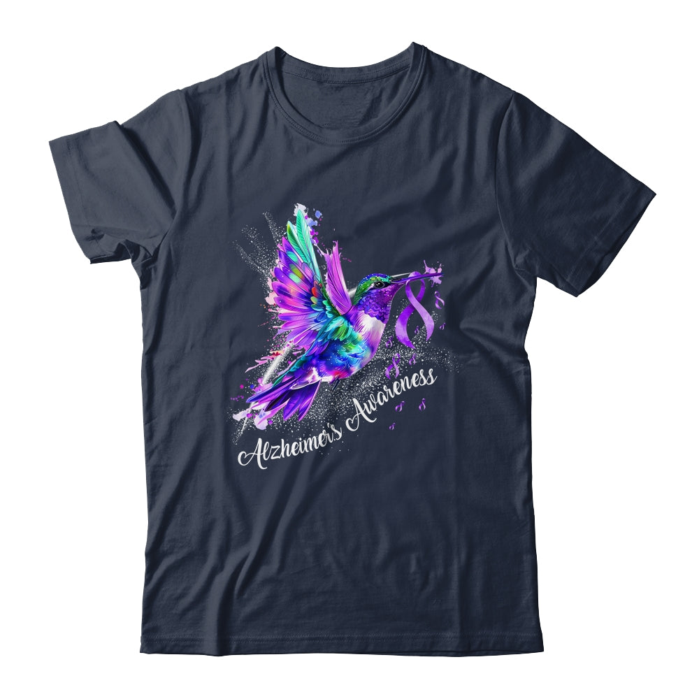 Hummingbird Holding Purple Ribbon Alzheimer's Awareness Shirt & Tank Top | teecentury