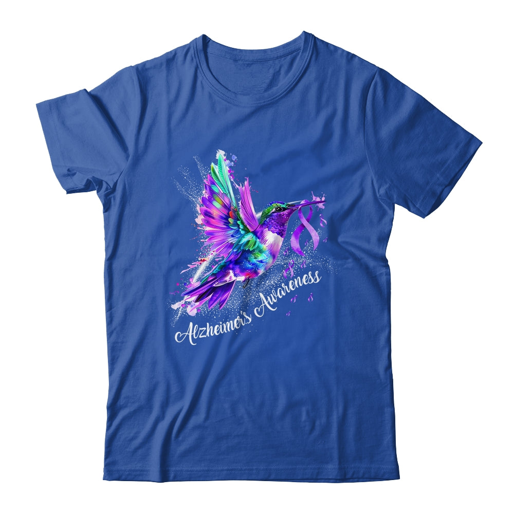 Hummingbird Holding Purple Ribbon Alzheimer's Awareness Shirt & Tank Top | teecentury