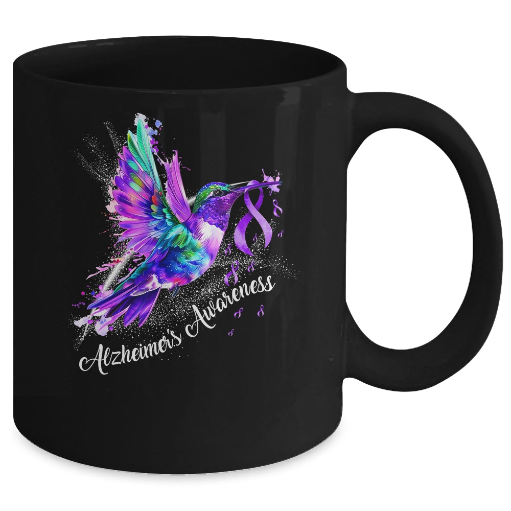 Hummingbird Holding Purple Ribbon Alzheimer's Awareness Mug | teecentury