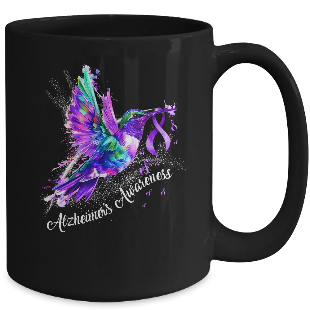 Hummingbird Holding Purple Ribbon Alzheimer's Awareness Mug | teecentury