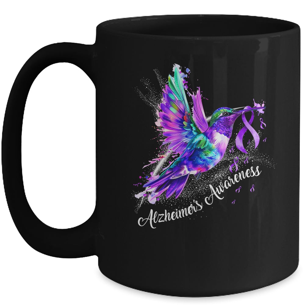 Hummingbird Holding Purple Ribbon Alzheimer's Awareness Mug | teecentury