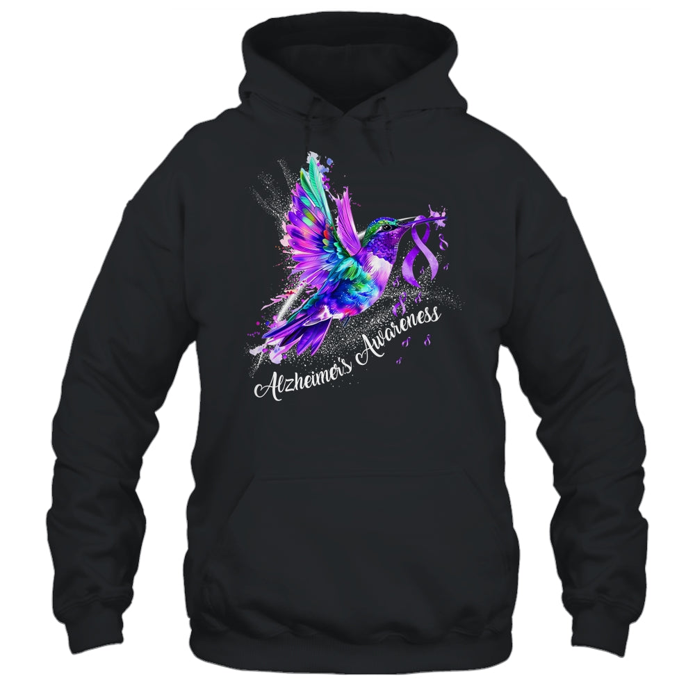 Hummingbird Holding Purple Ribbon Alzheimer's Awareness Shirt & Tank Top | teecentury