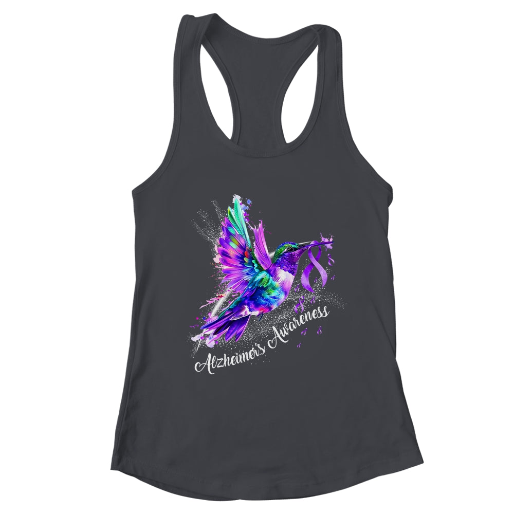 Hummingbird Holding Purple Ribbon Alzheimer's Awareness Shirt & Tank Top | teecentury