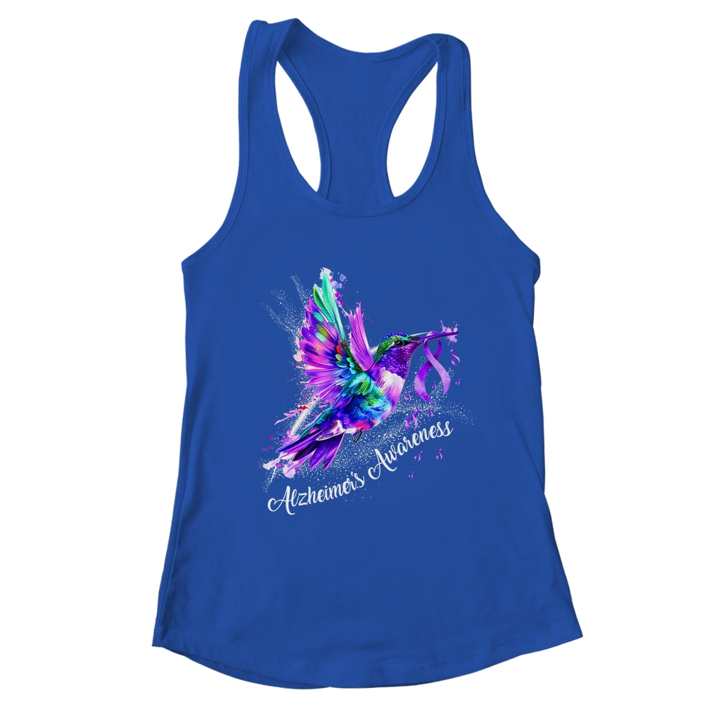 Hummingbird Holding Purple Ribbon Alzheimer's Awareness Shirt & Tank Top | teecentury