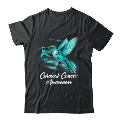Hummingbird Holding Teal Ribbon Cervical Cancer Awareness Shirt & Hoodie | teecentury