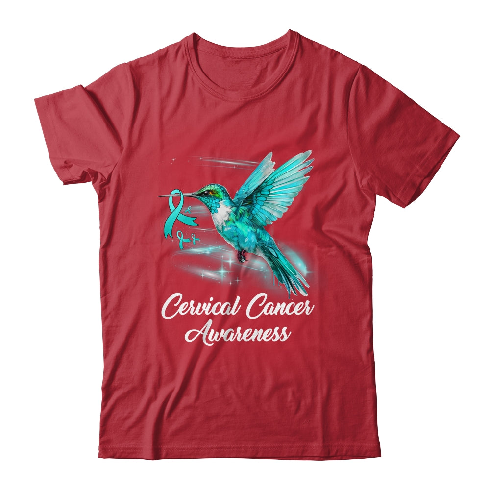 Hummingbird Holding Teal Ribbon Cervical Cancer Awareness Shirt & Hoodie | teecentury