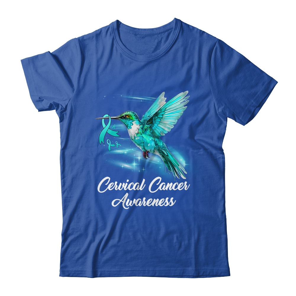 Hummingbird Holding Teal Ribbon Cervical Cancer Awareness Shirt & Hoodie | teecentury