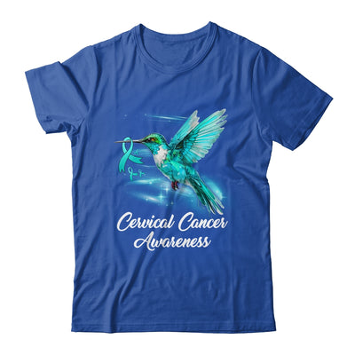 Hummingbird Holding Teal Ribbon Cervical Cancer Awareness Shirt & Hoodie | teecentury
