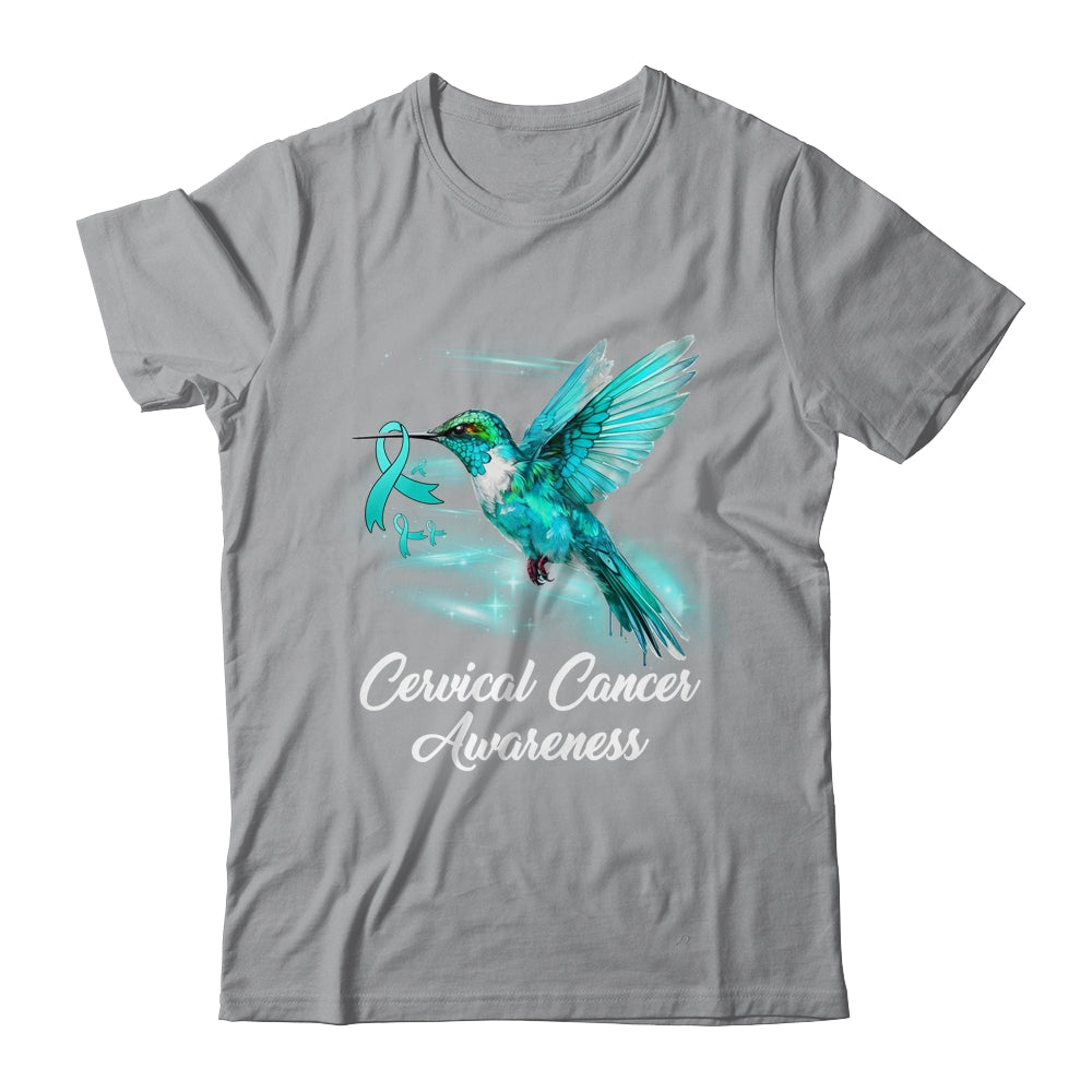 Hummingbird Holding Teal Ribbon Cervical Cancer Awareness Shirt & Hoodie | teecentury