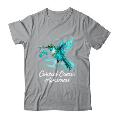 Hummingbird Holding Teal Ribbon Cervical Cancer Awareness Shirt & Hoodie | teecentury