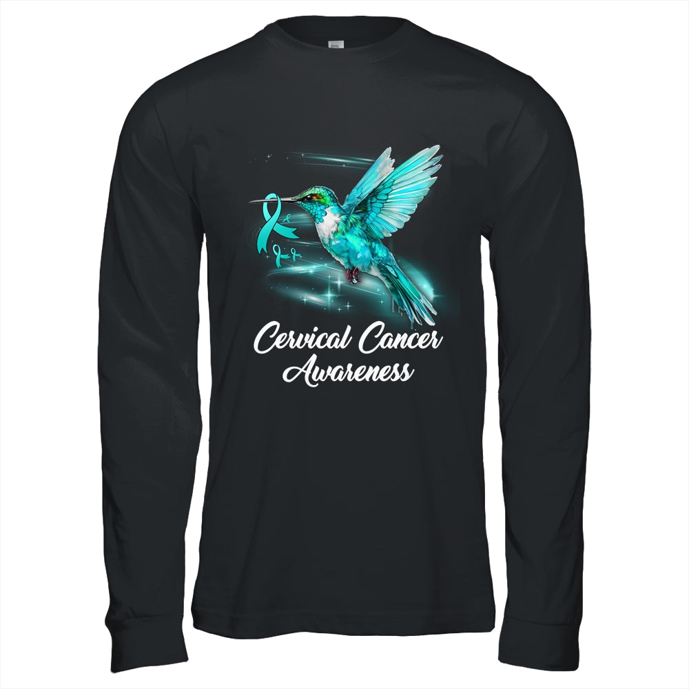 Hummingbird Holding Teal Ribbon Cervical Cancer Awareness Shirt & Hoodie | teecentury