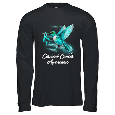 Hummingbird Holding Teal Ribbon Cervical Cancer Awareness Shirt & Hoodie | teecentury