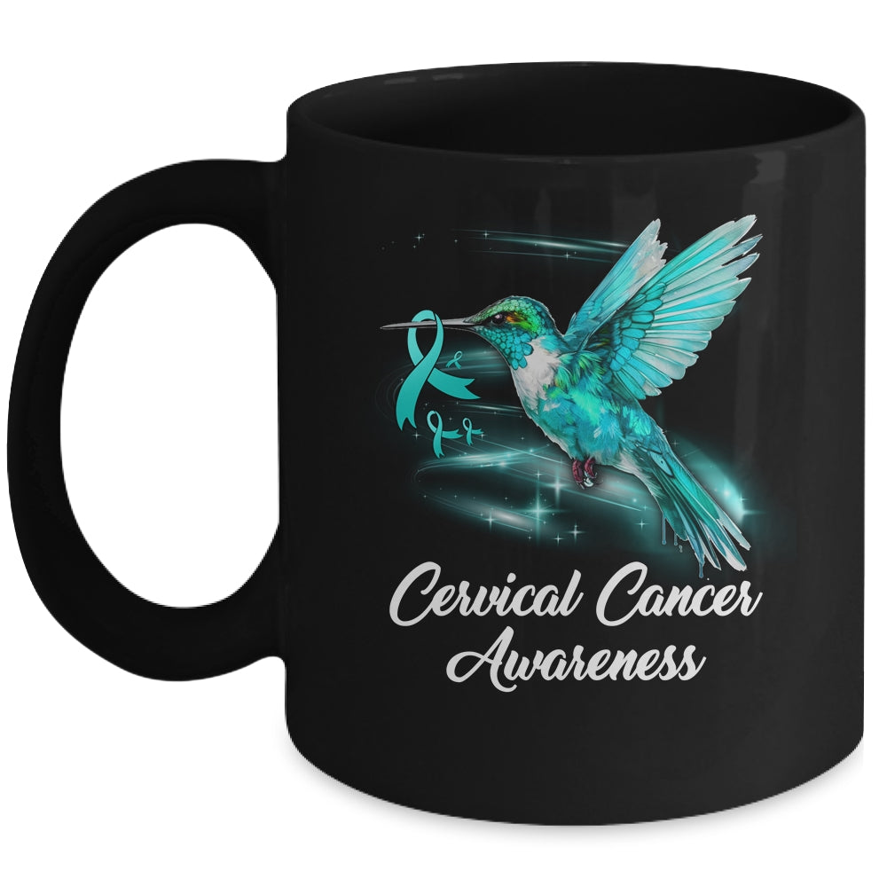 Hummingbird Holding Teal Ribbon Cervical Cancer Awareness Mug | teecentury