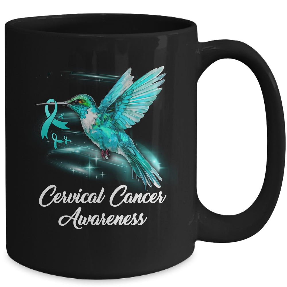 Hummingbird Holding Teal Ribbon Cervical Cancer Awareness Mug | teecentury