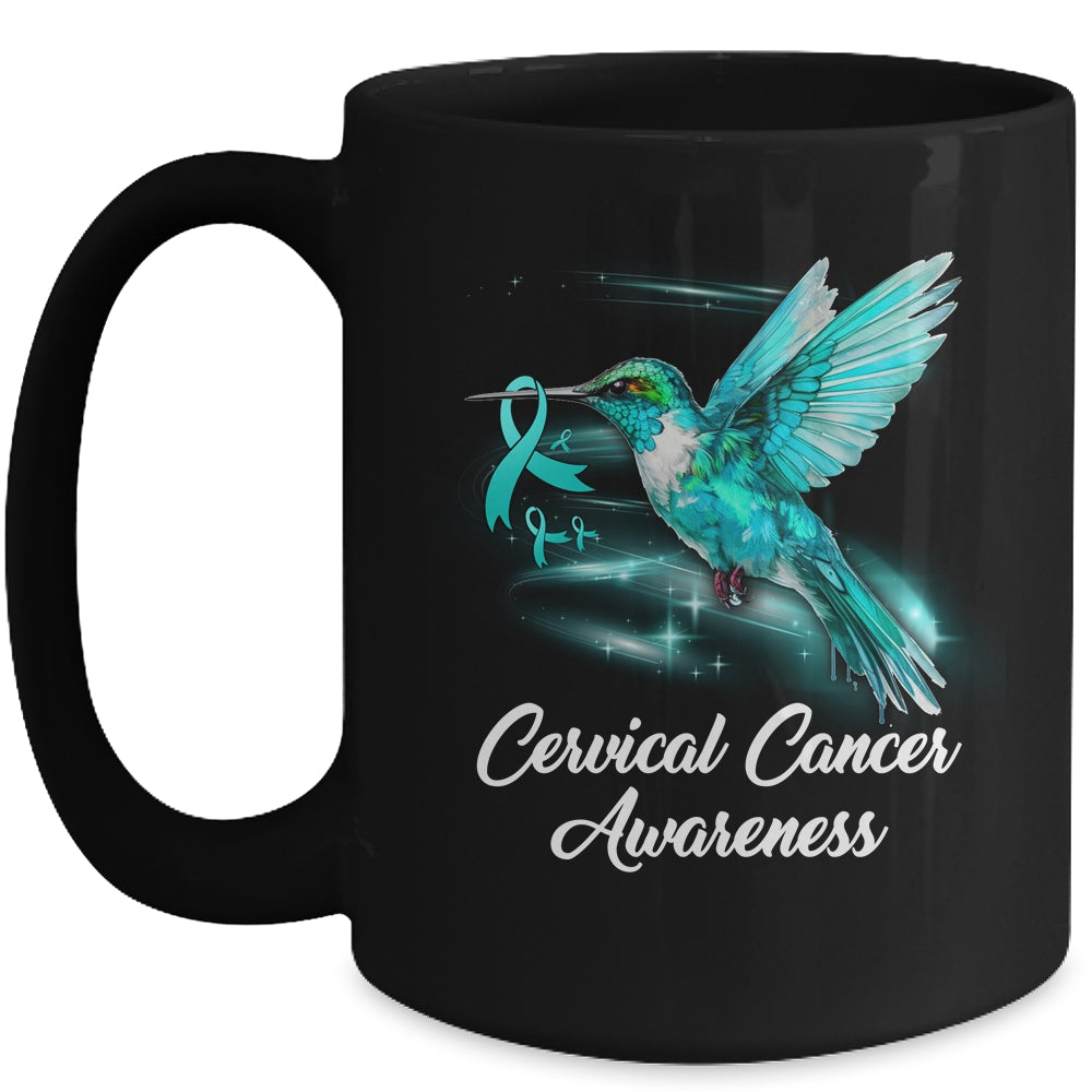 Hummingbird Holding Teal Ribbon Cervical Cancer Awareness Mug | teecentury