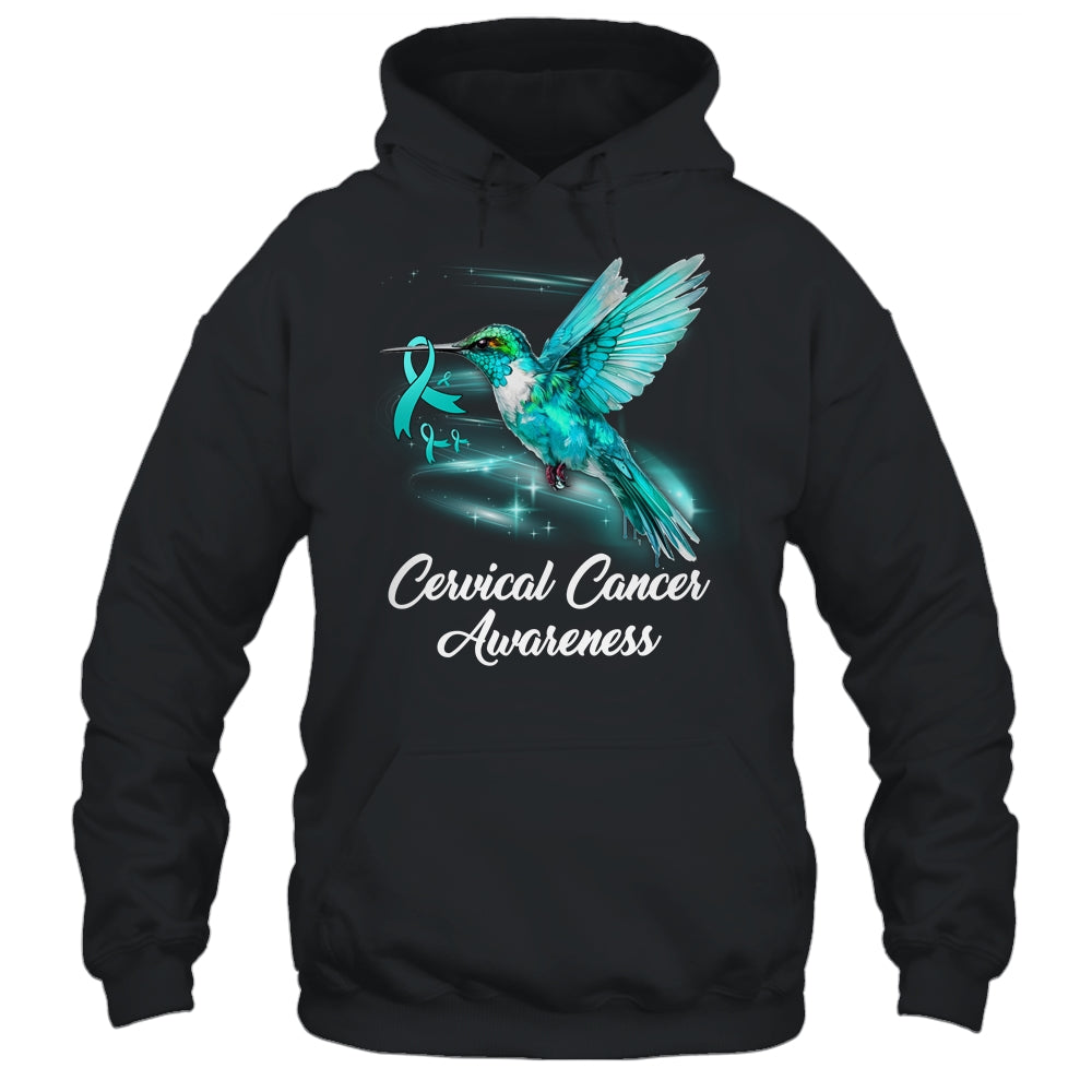 Hummingbird Holding Teal Ribbon Cervical Cancer Awareness Shirt & Hoodie | teecentury