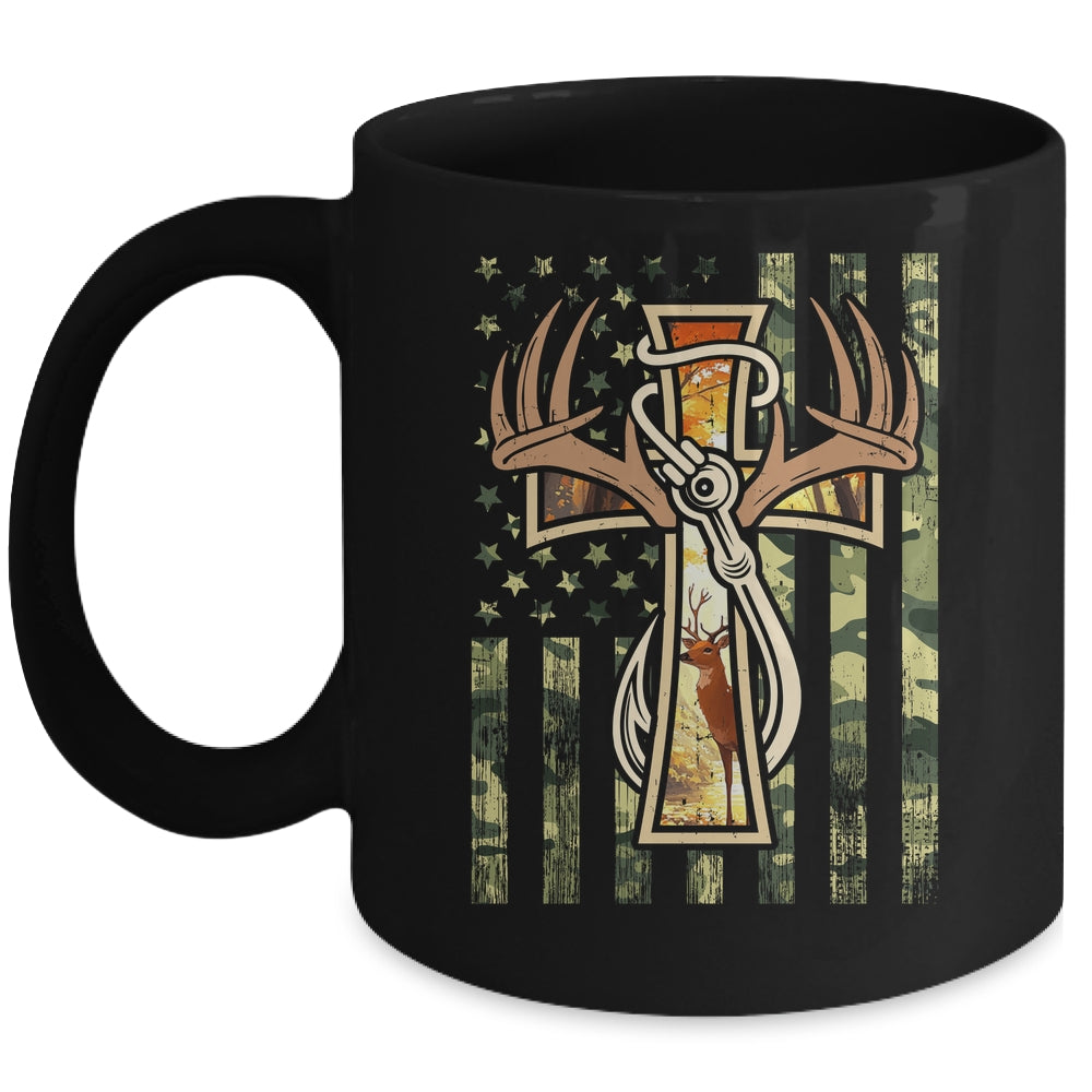 Hunting Fishing Faith Deer Cross Camouflage Flag Christian Mug | teecentury