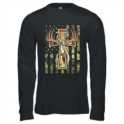 Hunting Fishing Faith Deer Cross Camouflage Flag Christian Shirt & Hoodie | teecentury
