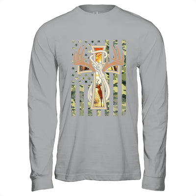 Hunting Fishing Faith Deer Cross Camouflage Flag Christian Shirt & Hoodie | teecentury