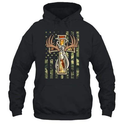 Hunting Fishing Faith Deer Cross Camouflage Flag Christian Shirt & Hoodie | teecentury